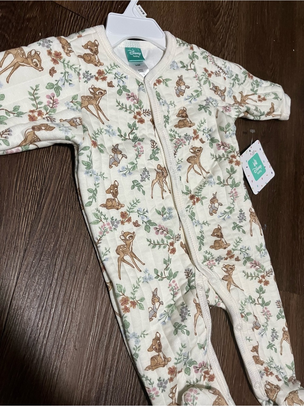 NWT - DISNEY Bambi Floral Cream Quilted Baby Footed One-Piece